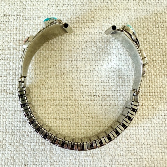 Sterling Silver Navajo Turquoise & Coral Watch Band Tips - Picture 12 of 13